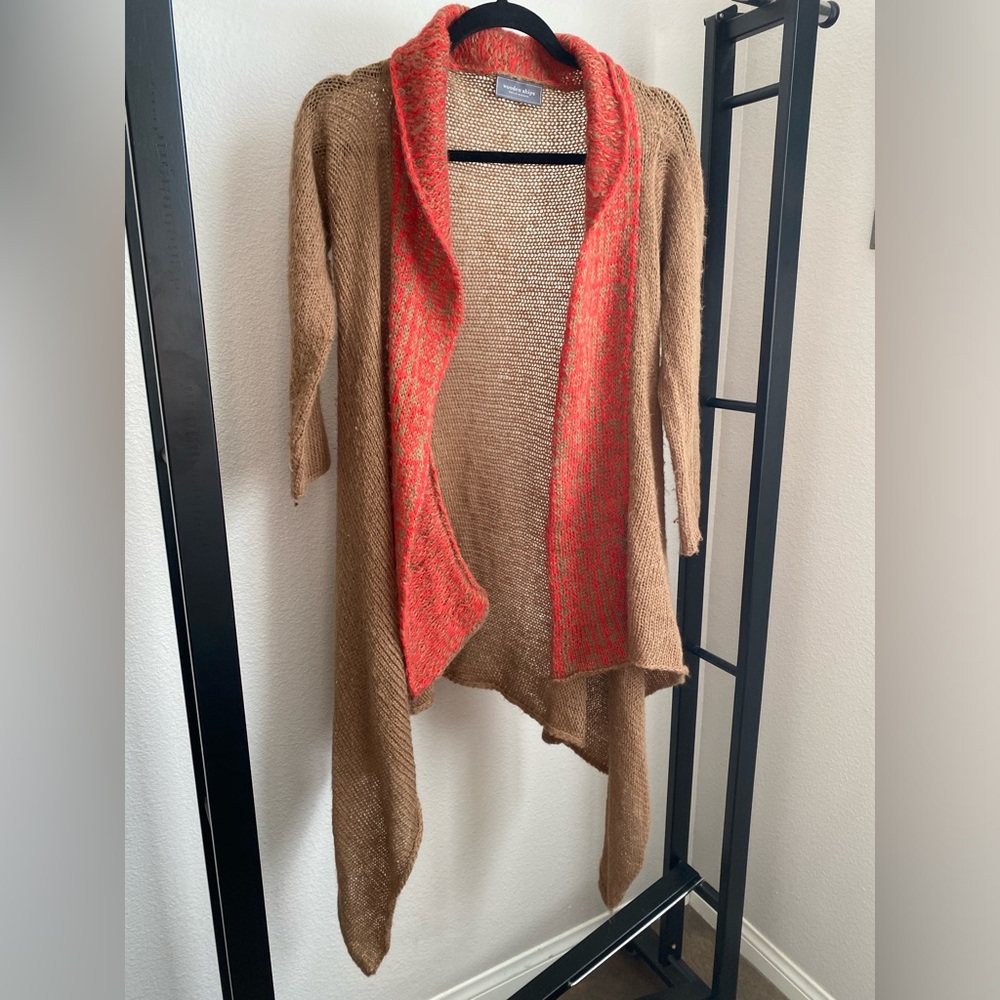 Wooden Ships Brown Red Cardigan Acrylic Mohair‎ Wool Blend Open Front M/L